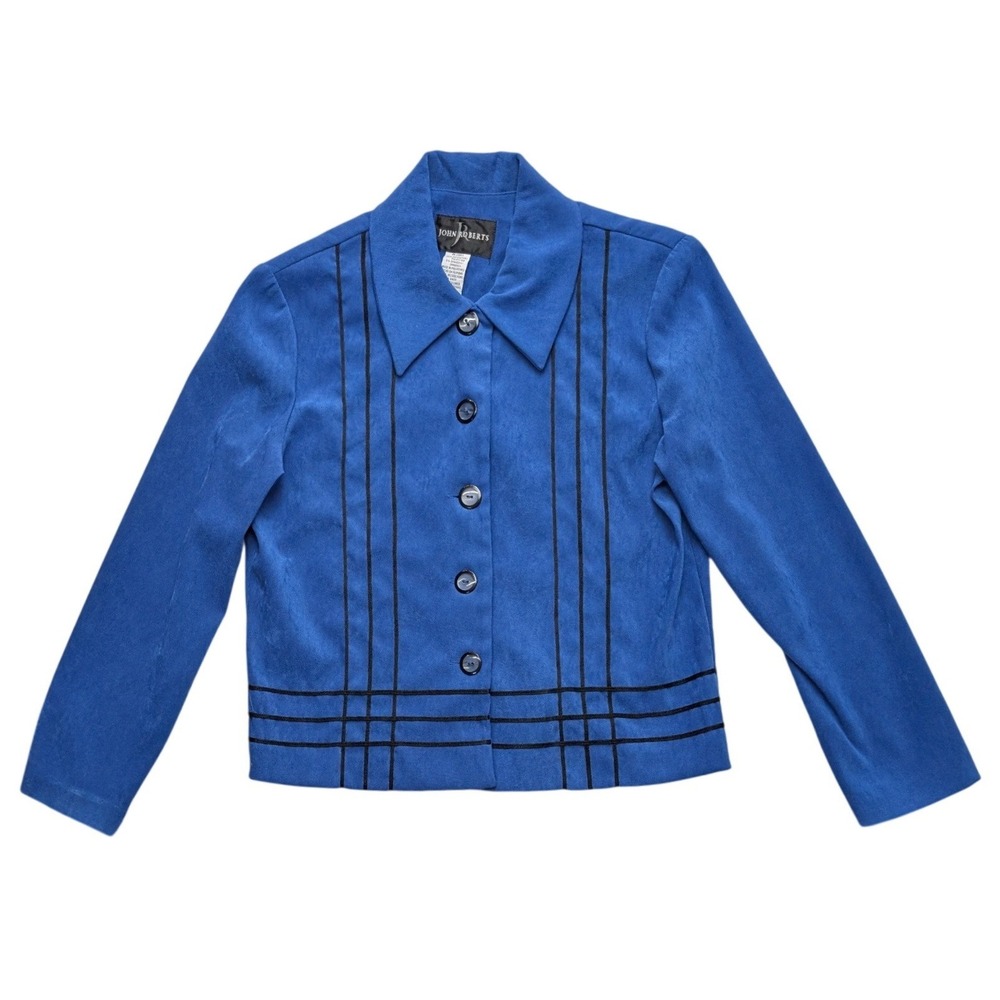 John Roberts Jacket Womens‎ 8 Blue Faux Suede Grid Button Up Long Sleeve